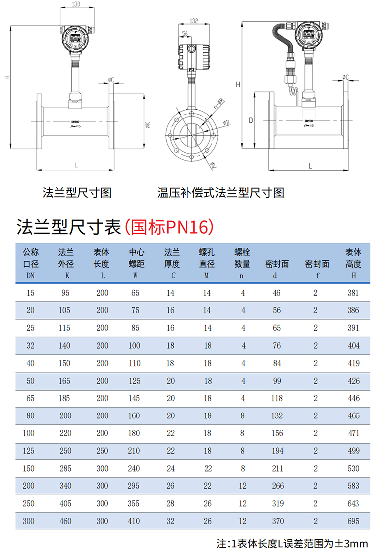 沼氣流量計(jì)法蘭式尺寸圖